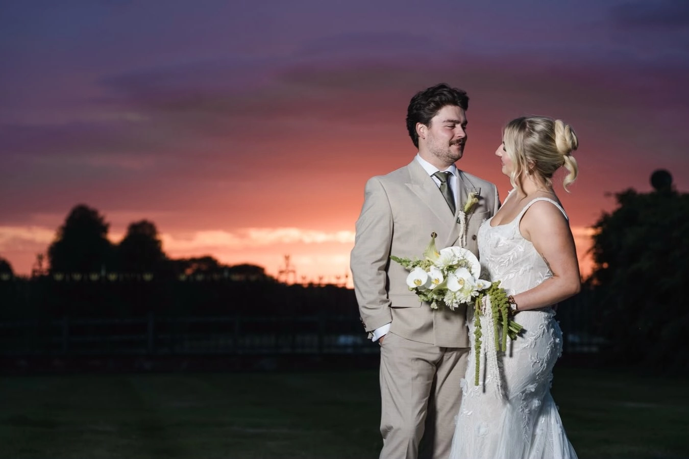 Sunset wedding couple portrait photos at Knowsley hall